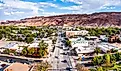 Aerial view of Moab, Utah, along Main Street.