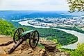 Cannon overlooking Chattanooga at Lookout Mountain Battlefield, Point Park, Civil War Cannon Monument near Chattanooga, Tennessee.