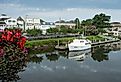 View of downtown Lewes, Deleware from bridge with canal.