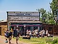 University baseball team in front of a store in Laramie, Wyoming. Editorial credit: Kit Leong / Shutterstock.com.
