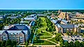 Aerial of University Campus with Green Spaces and Academic Buildings