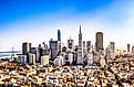A high angle view of San Francisco's business district on a sunny day.