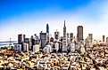 A high angle view of San Francisco's business district on a sunny day.