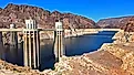 Hoover Dam intake towers above Lake Mead.