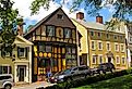 View of the Fleur-de-Lys studios and historic architecture along Thomas Street in College Hill