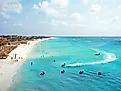 Aerial view of a gorgeous beach in Aruba.