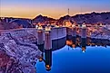 Hoover Dam calm water at sunset