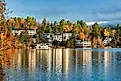Lake Placid town over Mirror Lake Adirondack Mountains New York