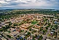Aerial view of Jamestown, North Dakota along Interstate 94. 