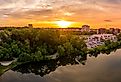 Aerial sunset panorama of Columbia Town Center in Maryland. Image credit tokar via Shutterstock
