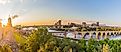 Minneapolis Minnesota at sunset on the Mississippi river,
