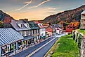 Overlooking a historic downtown street in Harpers Ferry, West Virginia.