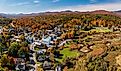 Panoramic aerial view of the town of Stowe, Vermont