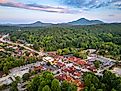 Helen, Georgia, USA downtown at night with Mt. Yonah in the distance.
