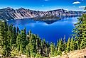 Summer View of Wizard Island at Crater Lake National Park in Oregon.