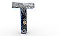 The Letter "T" decorated in the features of Planet Earth.
