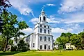First Parish Church at 75 Great Road in historic town center of Bedford, Massachusetts MA