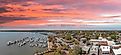 Aerial view of Beaufort, South Carolina at sunset.