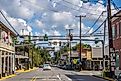 Buildings lined along downtown Breaux Bridge in Louisiana