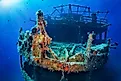 The sunken shipwreck Marianna at the island of Naxos, Cyclades, Greece