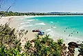 An aerial view of the Byron Bay coastline, New South Wales, Australia.