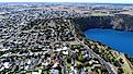 Aerial View of Blue Lake and Mount Gambier town, South Australia