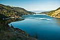 Lake Koocanusa with a bridge in Montana, United States