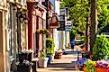 Quaint shops and businesses in Hudson, Ohio. Editorial credit: Kenneth Sponsler / Shutterstock.com.
