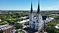 View of St John's episcopal church in historical district of Savannah, Georgia.
