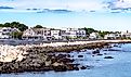 Houses on the coastline in Narragansett, Rhode Island