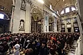 Overview of the Basilica where Pope Francis celebrates Holy Mass on the Solemnity of Mary Most Holy Mother of God in Altar of the Confessio, St. Peter’s Basilica. Editorial credit: Marco Iacobucci Epp / Shutterstock.com