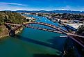 Overlooking the Rainbow Bridge in the Town of La Conner, Washington.