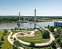 Curved pedestrian bridge connecting Omaha, Nebraska and Council Bluffs, Iowa 