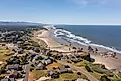 Aerial view of homes on the bluff in Bandon, Oregon