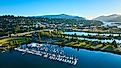 Aerial view of the marina in Hood River, Oregon.