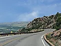 A scenic view descending the twisting road from Mt. Scott, Wichita Mountains Wildlife Refuge, Oklahoma