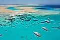 Luxury Yachts in front of Tawila Island in the Red Sea, Egypt