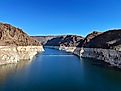 An upstream shot of Lake Mead formed by daming the Colorado River