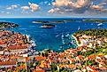 View at amazing archipelago in front of town Hvar, Croatia.