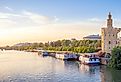 The Golden Tower (Torre del Oro) in Seville, Spain, along the Guadalquivir River.