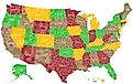Outlines of all US counties on the US map. Image credit: Shutterstock.com
