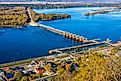 View from Buena Vista Park of the Mississippi river Lock and Dam #4 in Alma, Wisconsin