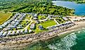 An aerial view of the beachfront campground in Little Compton, Rhode Island.