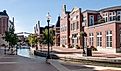 City centre with lift bridge and canal at Dutch village Pella.