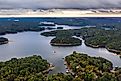 Aerial view of Lake Allatoona just after the sunset