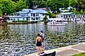 Waterfront buildings near the entrance to Oval Beach on Lake Michigan in Saugatuck, Michigan, USA. Editorial credit: PQK / Shutterstock.com