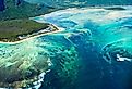 An underwater waterfall off the coast of Mauritius, which is really an optical illusion.