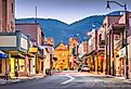 Downtown street view of Santa Fe, New Mexico.