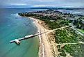 Aerial view of the Queenscliff South Pier, Victoria, Australia.