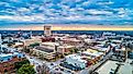 Aerial view of Main Street in downtown Spartanburg, South Carolina, USA.
